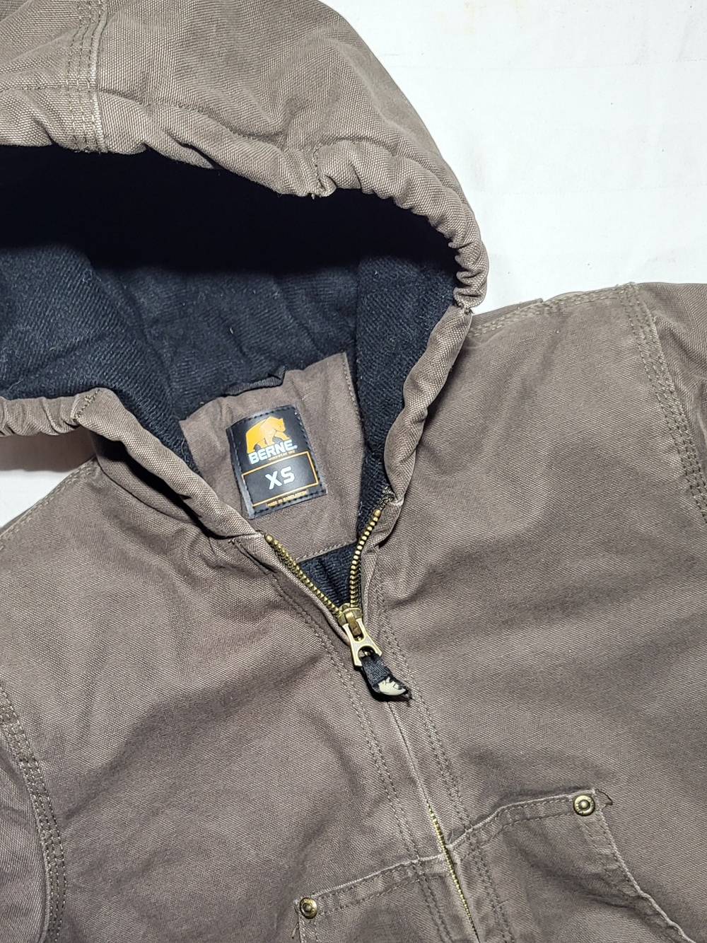 Berne Brown Hooded Kids Work Jacket - XS